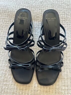kate spade Black Patent Multi-Strap Bow Slide Mules 🖤